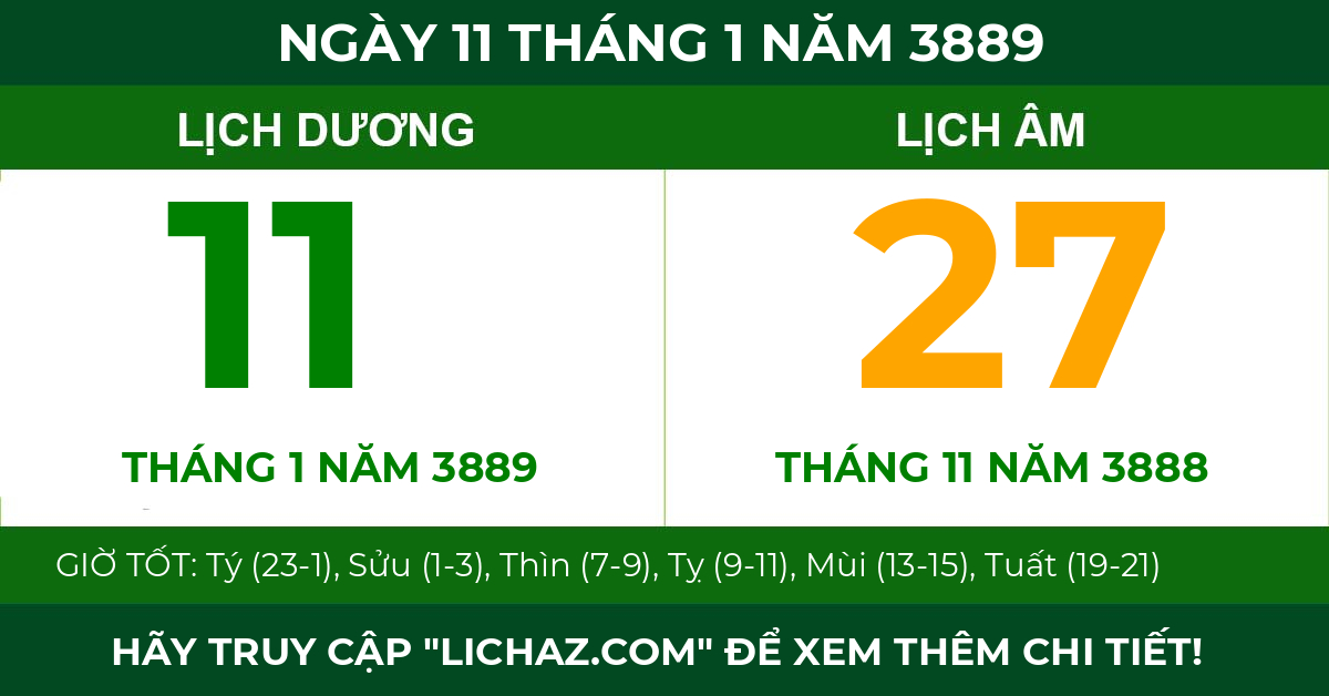 lịch âm ngày 11 tháng 1 năm 3889