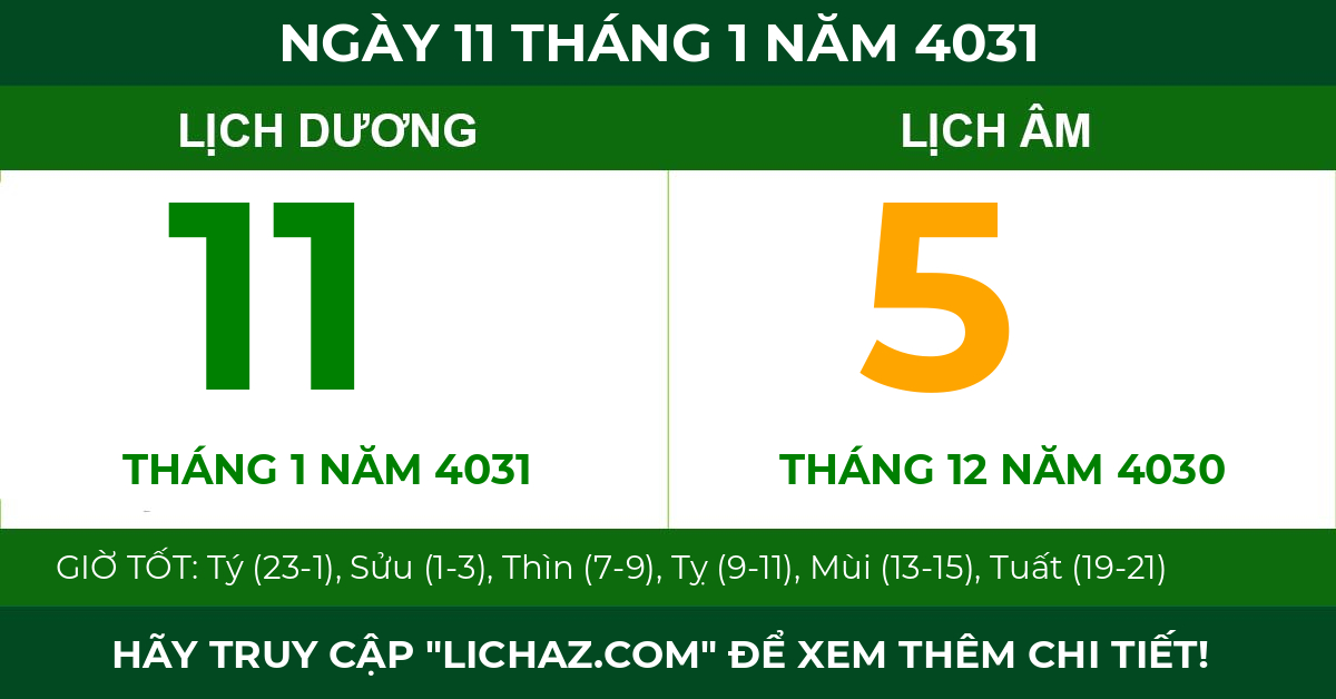 lịch âm ngày 11 tháng 1 năm 4031