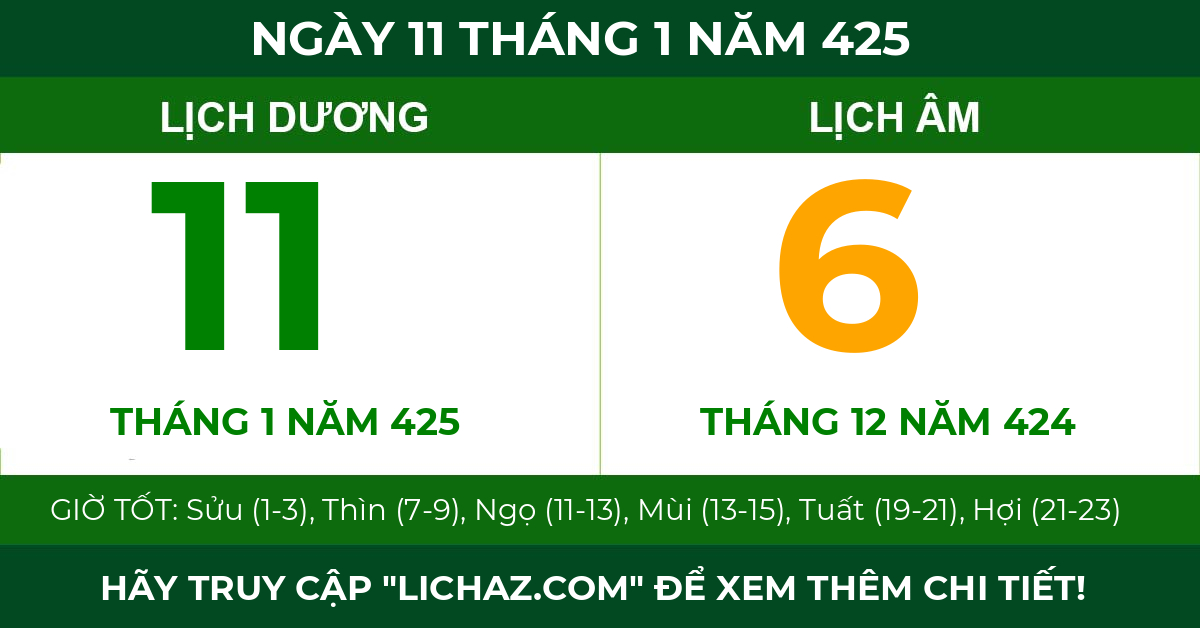 lịch âm ngày 11 tháng 1 năm 425