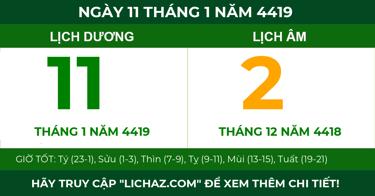 lịch âm ngày 11 tháng 1 năm 4419