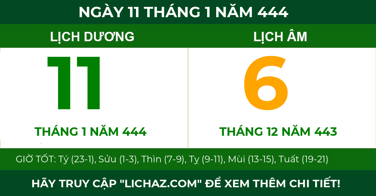 lịch âm ngày 11 tháng 1 năm 444