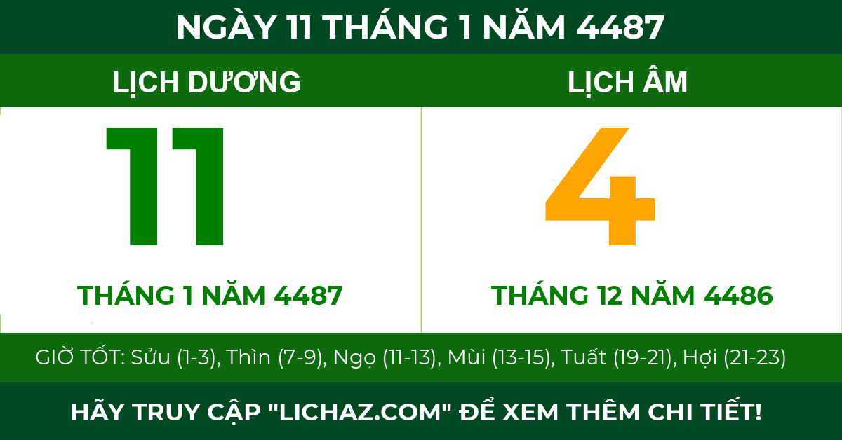 lịch âm ngày 11 tháng 1 năm 4487