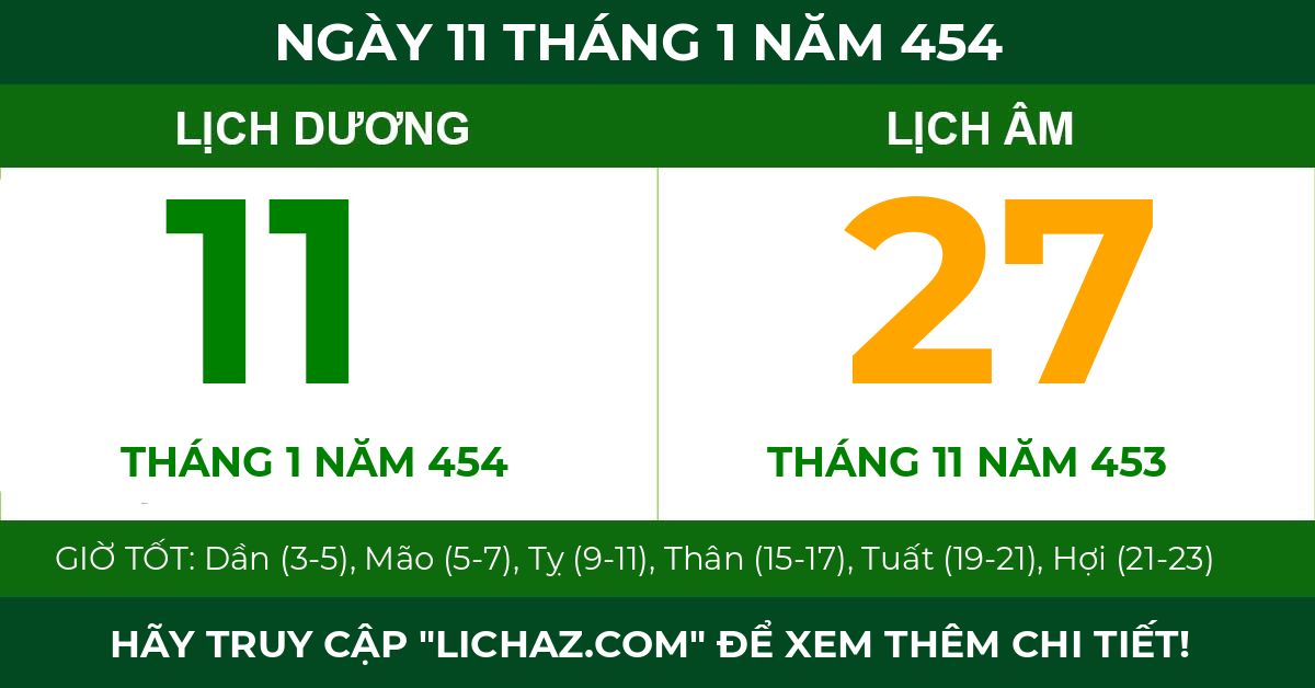 lịch âm ngày 11 tháng 1 năm 454