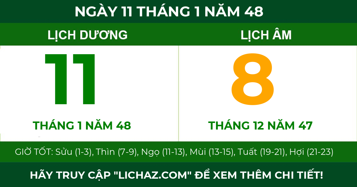 lịch âm ngày 11 tháng 1 năm 48