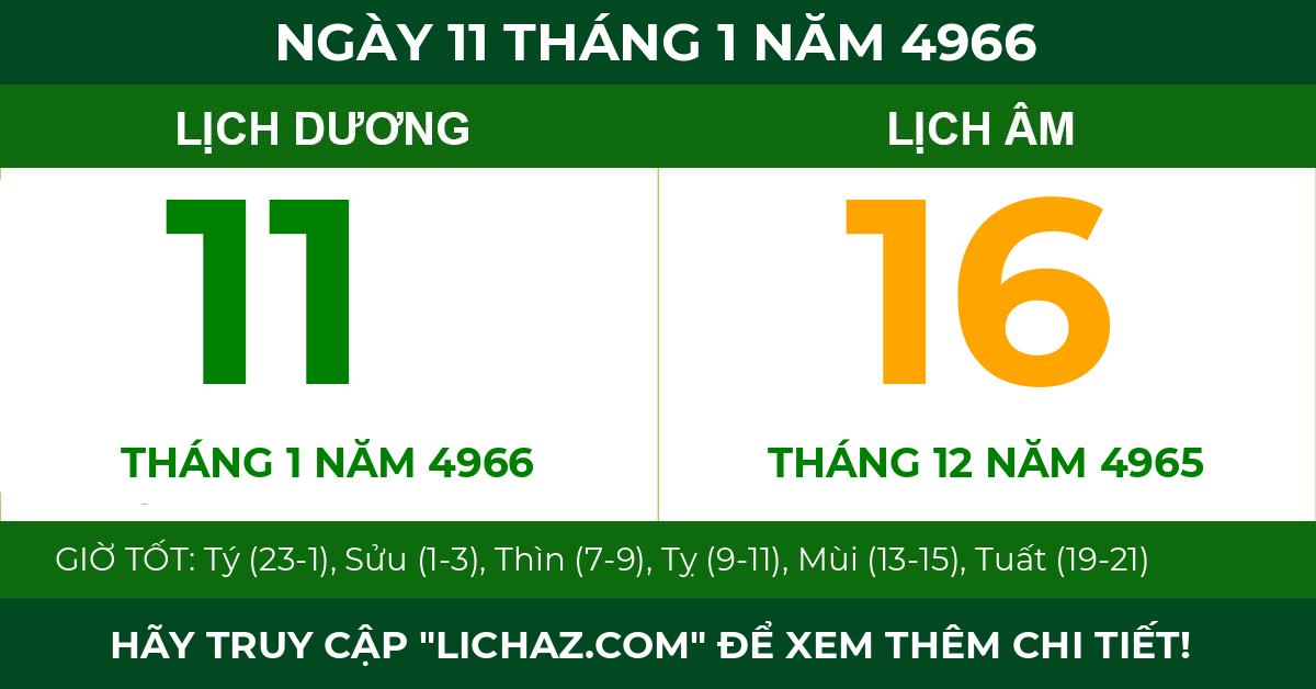 lịch âm ngày 11 tháng 1 năm 4966