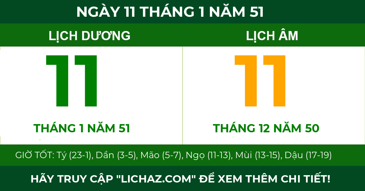 lịch âm ngày 11 tháng 1 năm 51