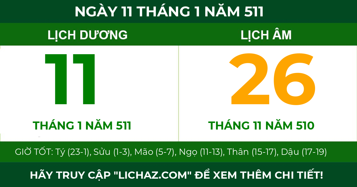 lịch âm ngày 11 tháng 1 năm 511