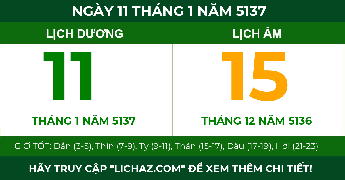 lịch âm ngày 11 tháng 1 năm 5137
