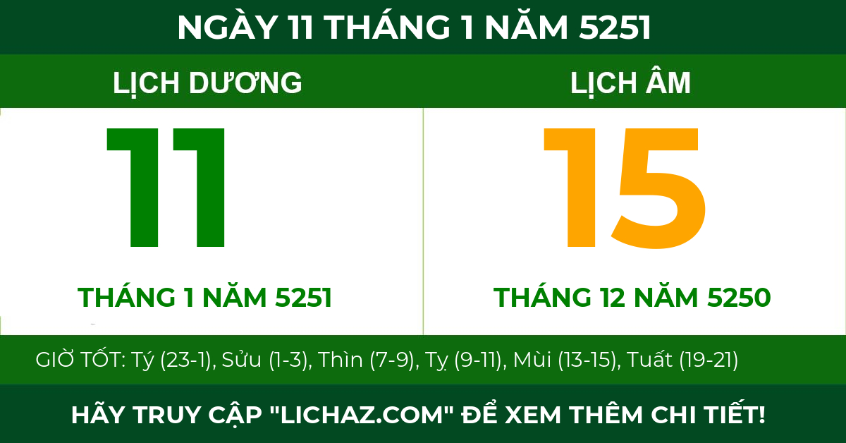 lịch âm ngày 11 tháng 1 năm 5251