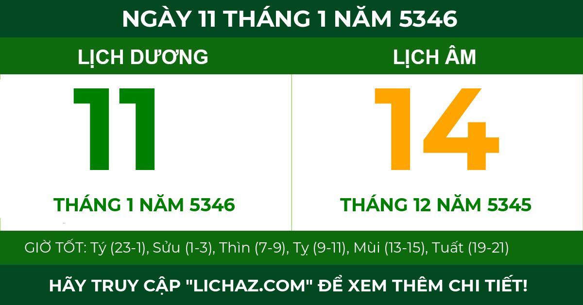 lịch âm ngày 11 tháng 1 năm 5346