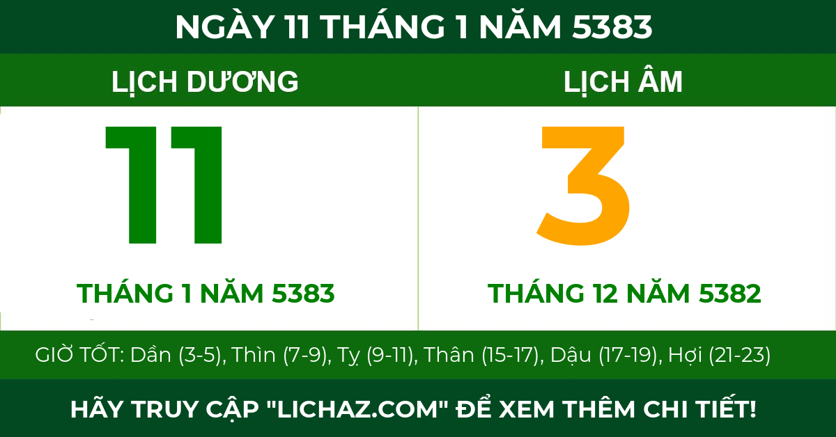 lịch âm ngày 11 tháng 1 năm 5383