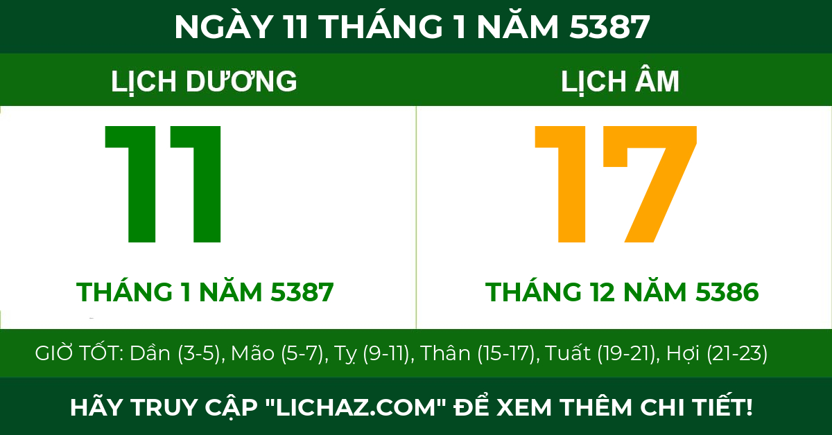 lịch âm ngày 11 tháng 1 năm 5387