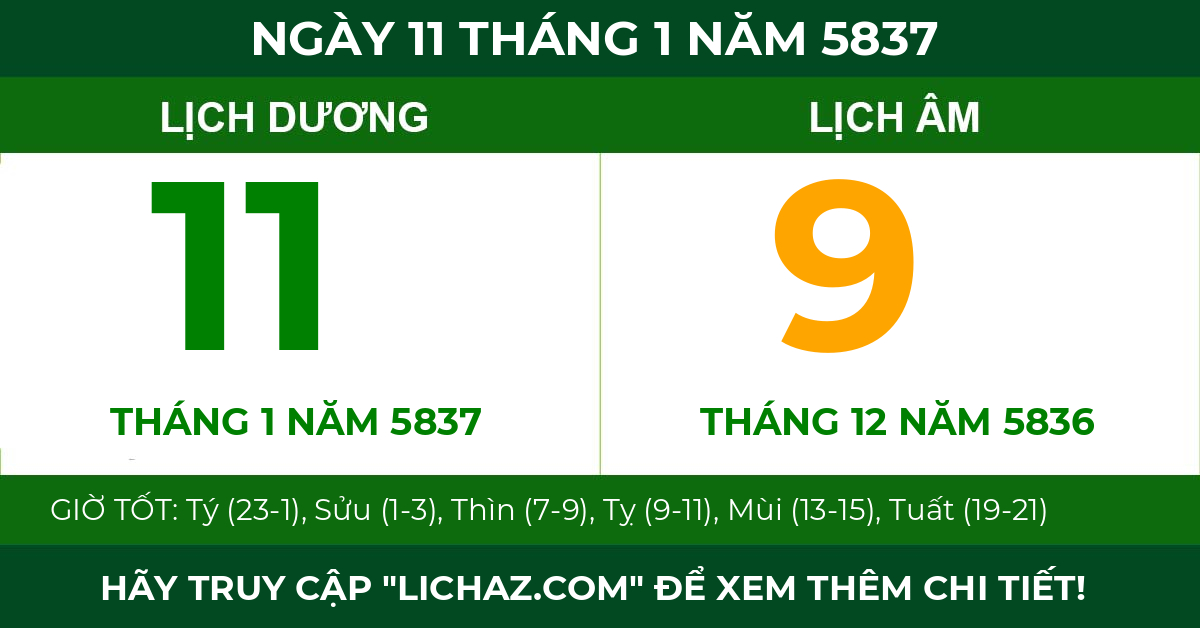 lịch âm ngày 11 tháng 1 năm 5837