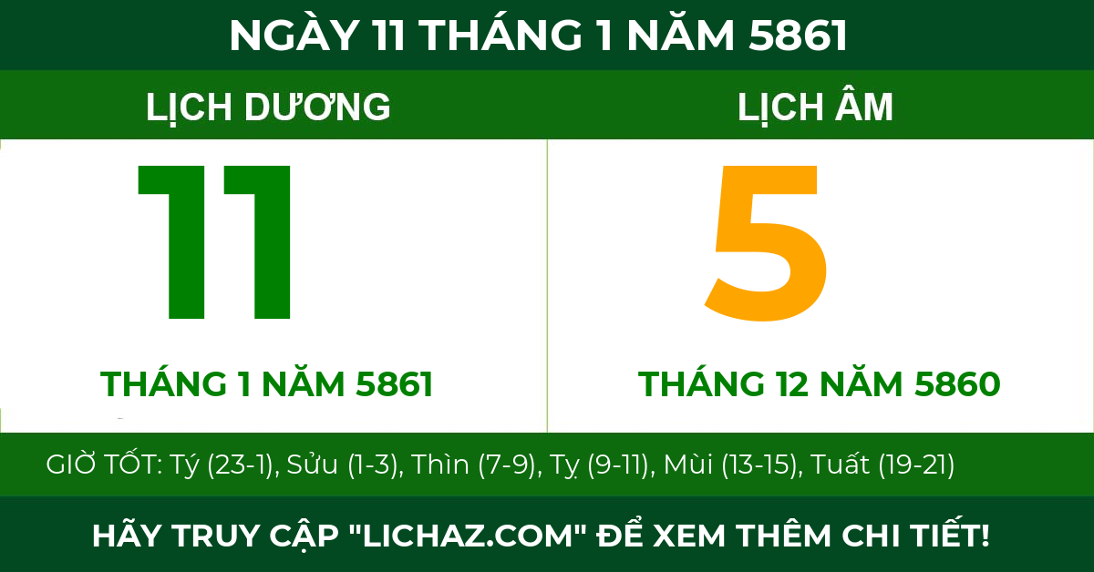 lịch âm ngày 11 tháng 1 năm 5861