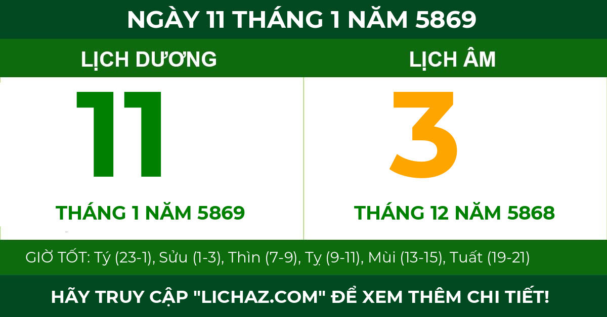 lịch âm ngày 11 tháng 1 năm 5869