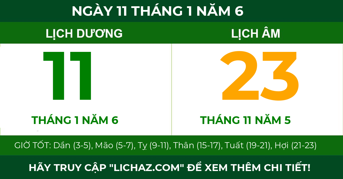 lịch âm ngày 11 tháng 1 năm 6