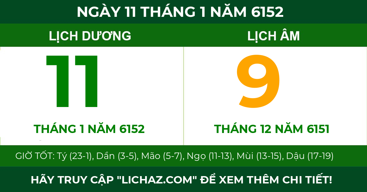 lịch âm ngày 11 tháng 1 năm 6152