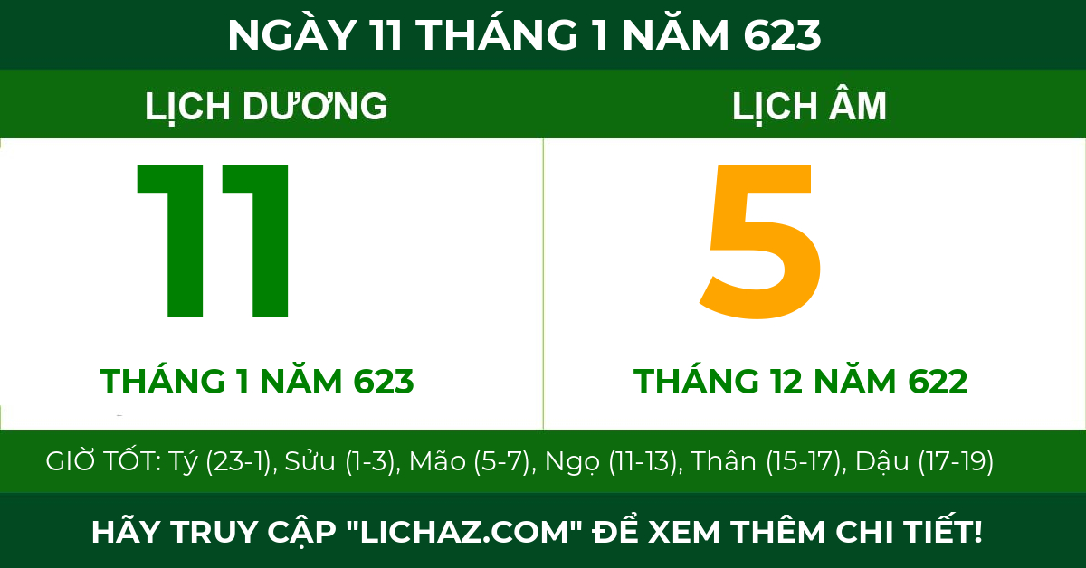 lịch âm ngày 11 tháng 1 năm 623