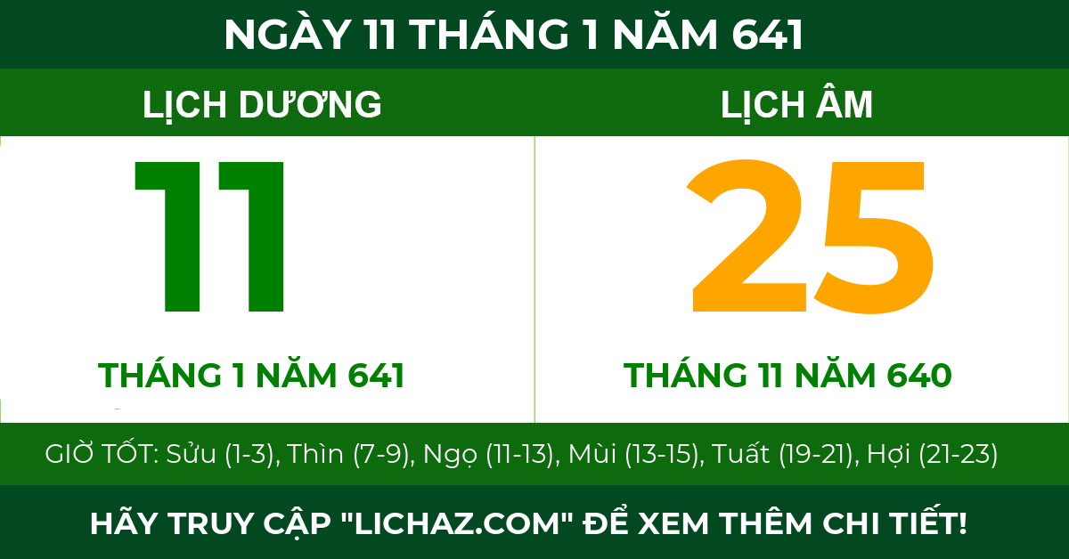 lịch âm ngày 11 tháng 1 năm 641