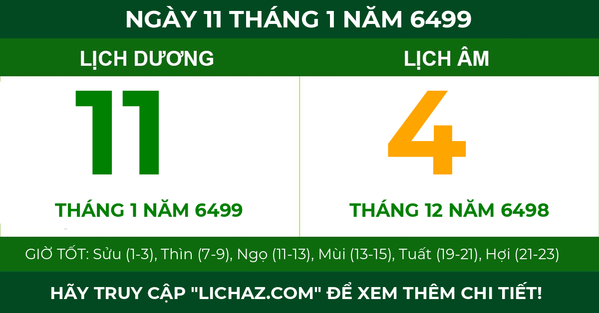 lịch âm ngày 11 tháng 1 năm 6499