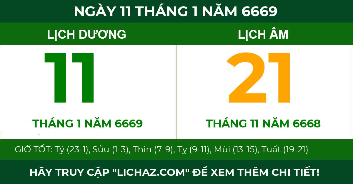 lịch âm ngày 11 tháng 1 năm 6669