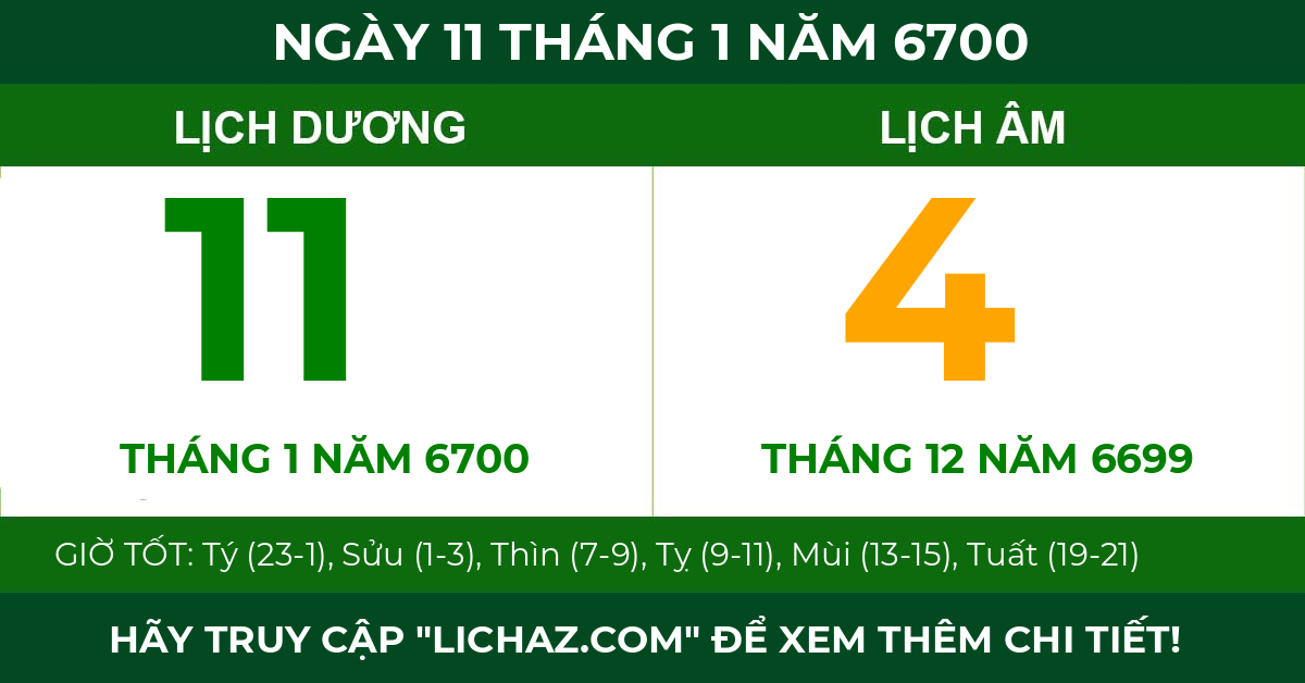 lịch âm ngày 11 tháng 1 năm 6700