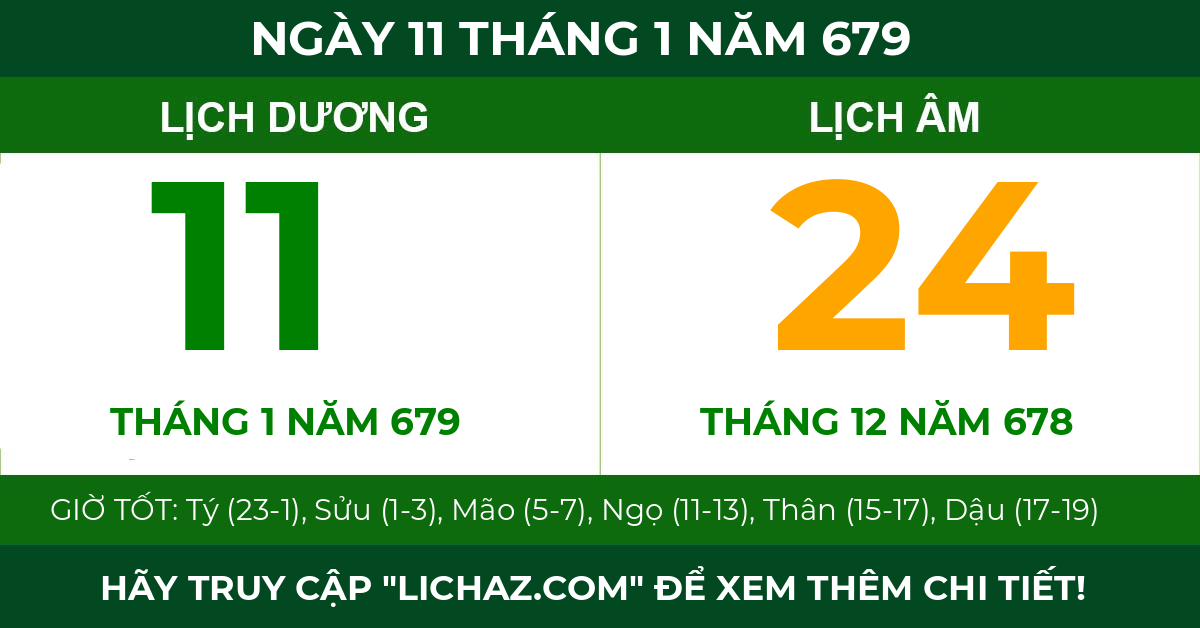 lịch âm ngày 11 tháng 1 năm 679