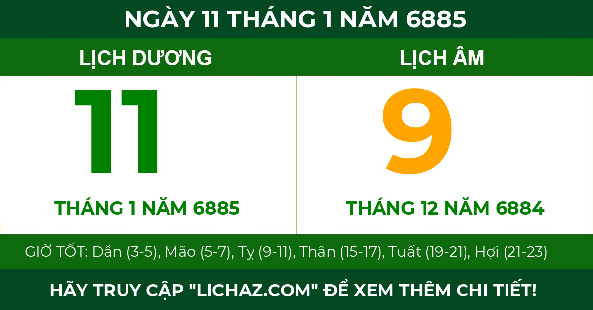 lịch âm ngày 11 tháng 1 năm 6885