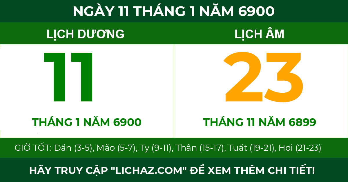 lịch âm ngày 11 tháng 1 năm 6900
