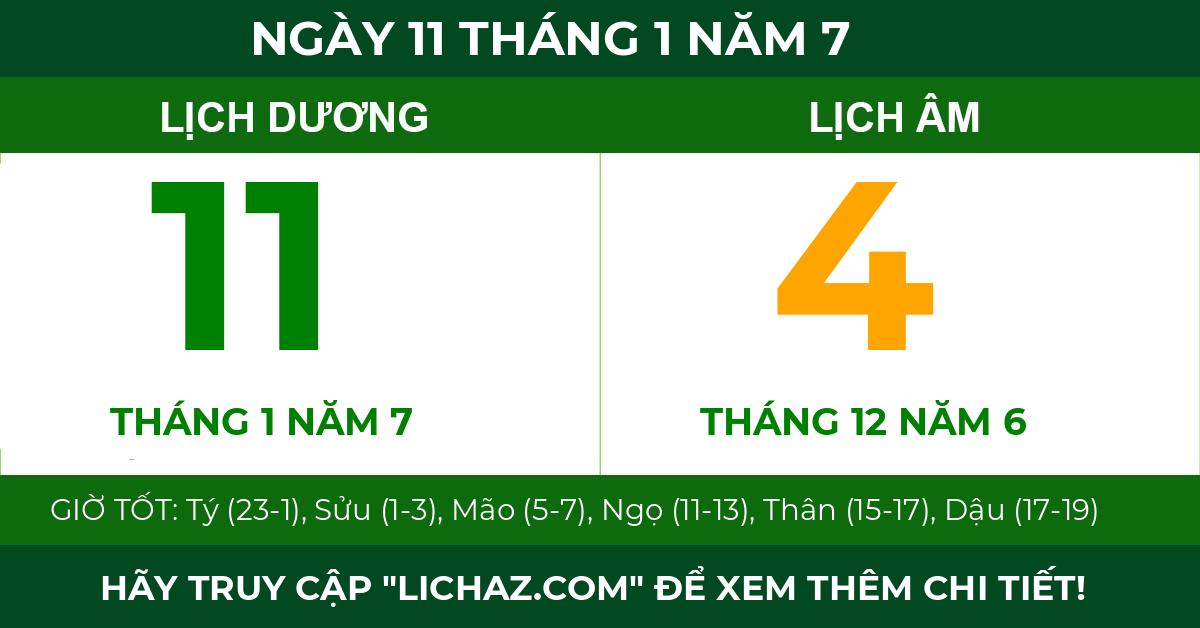 lịch âm ngày 11 tháng 1 năm 7