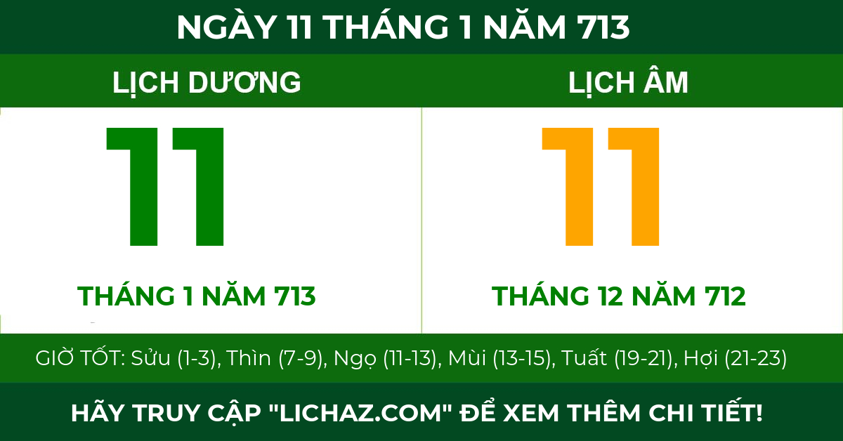 lịch âm ngày 11 tháng 1 năm 713
