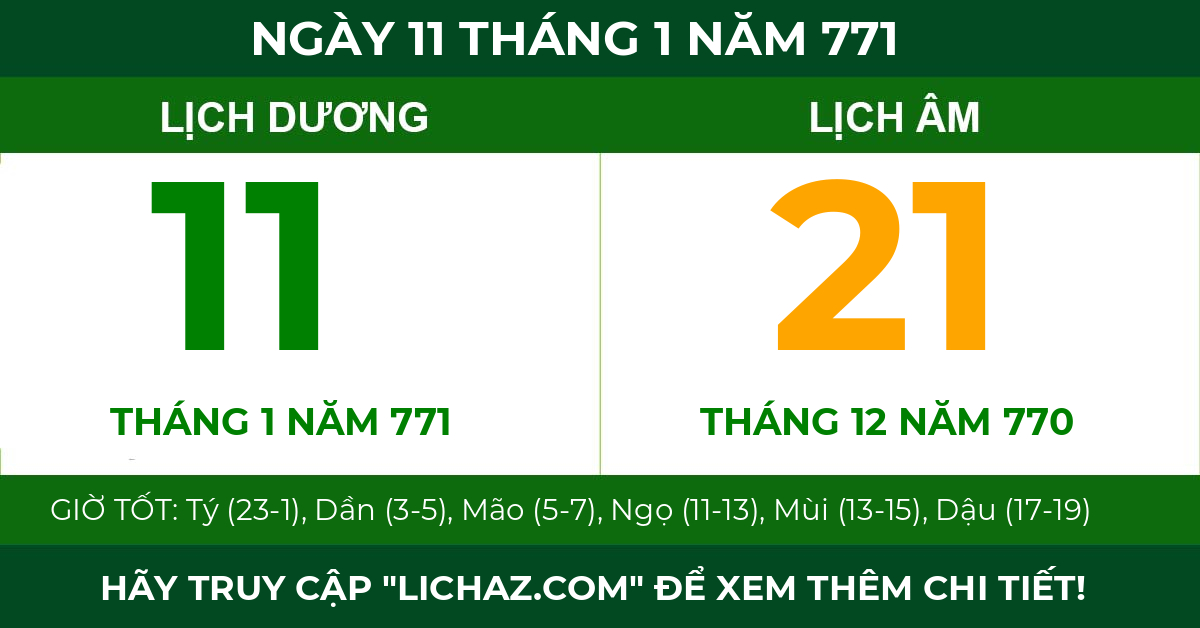 lịch âm ngày 11 tháng 1 năm 771