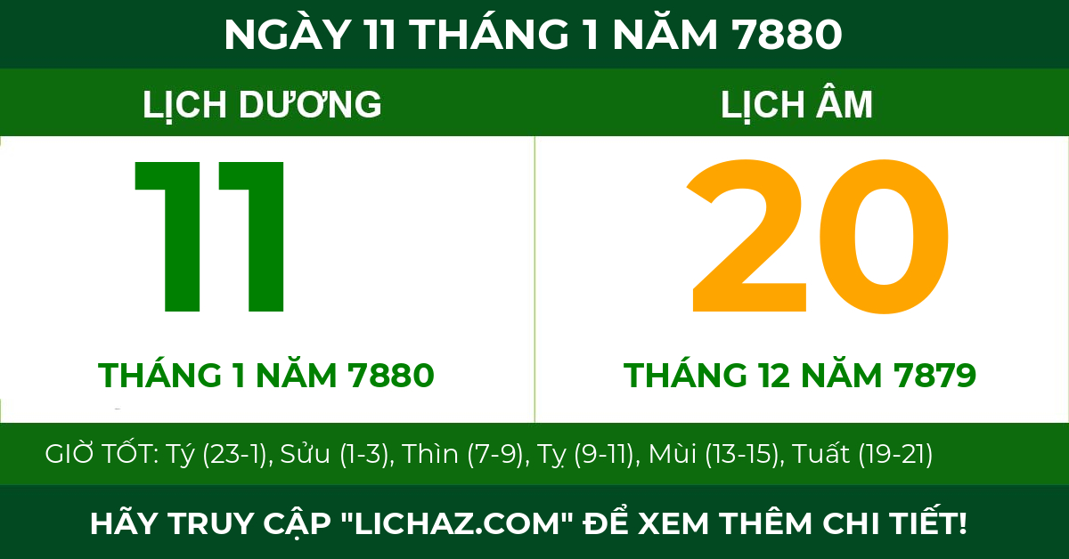 lịch âm ngày 11 tháng 1 năm 7880