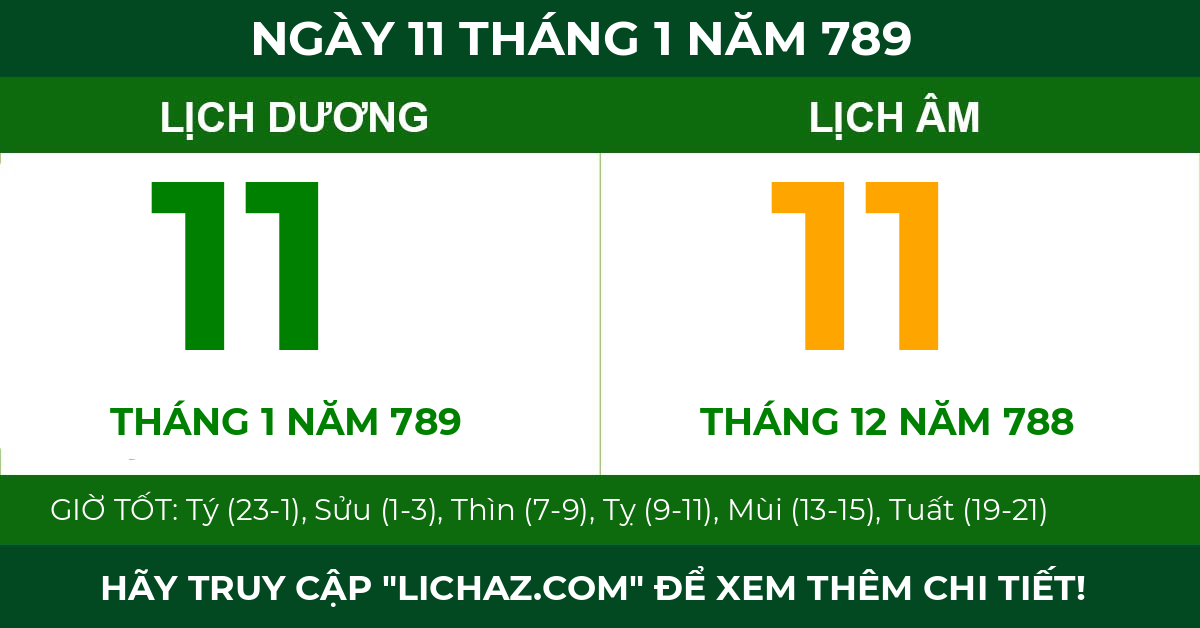 lịch âm ngày 11 tháng 1 năm 789