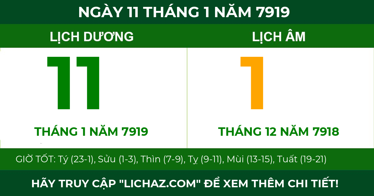 lịch âm ngày 11 tháng 1 năm 7919