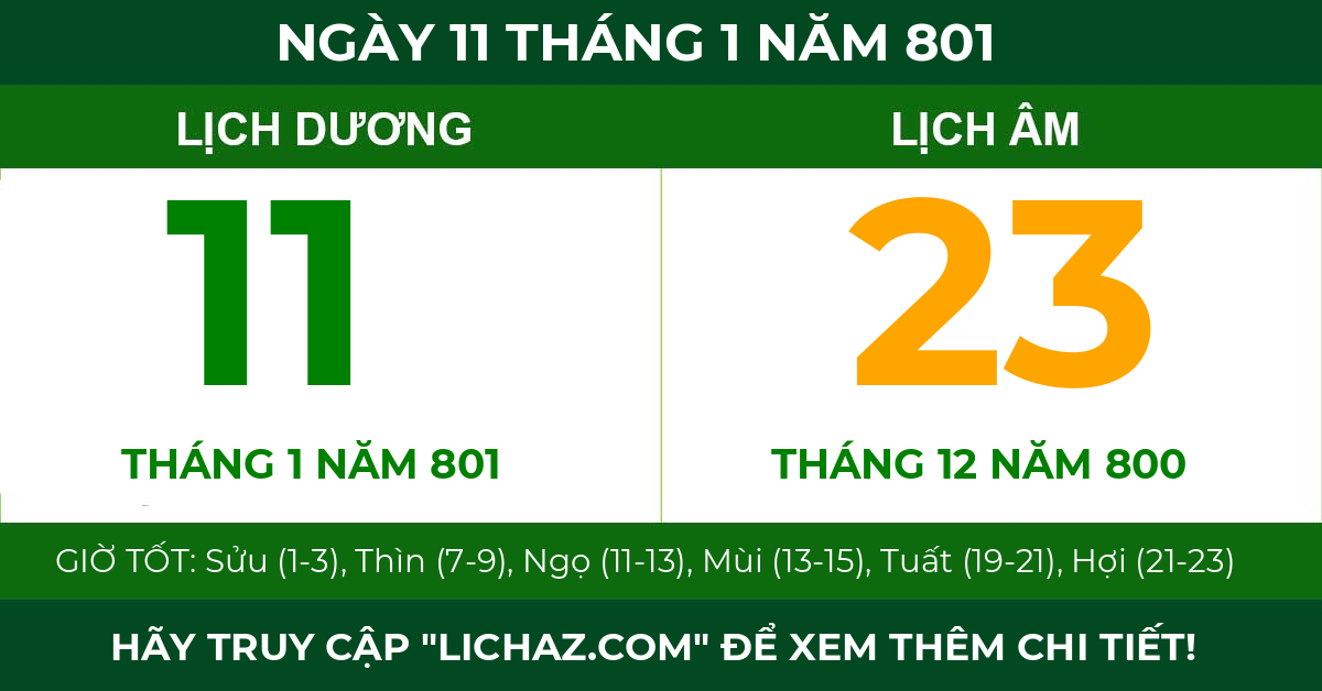 lịch âm ngày 11 tháng 1 năm 801