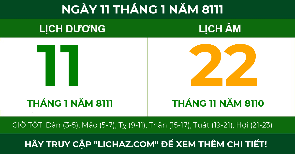 lịch âm ngày 11 tháng 1 năm 8111