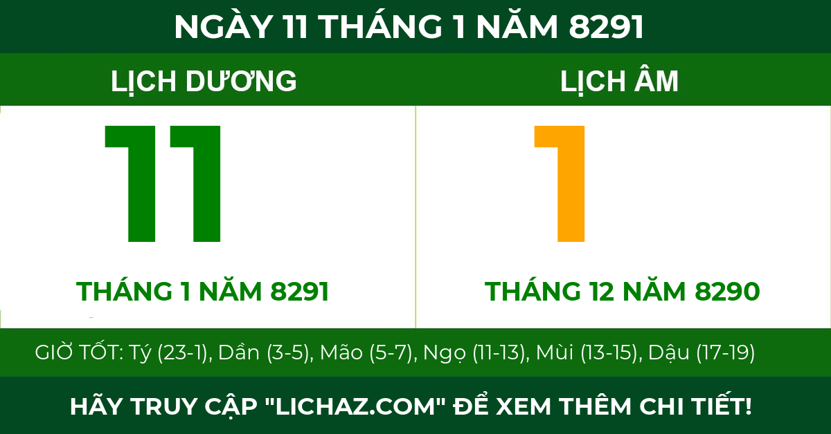 lịch âm ngày 11 tháng 1 năm 8291