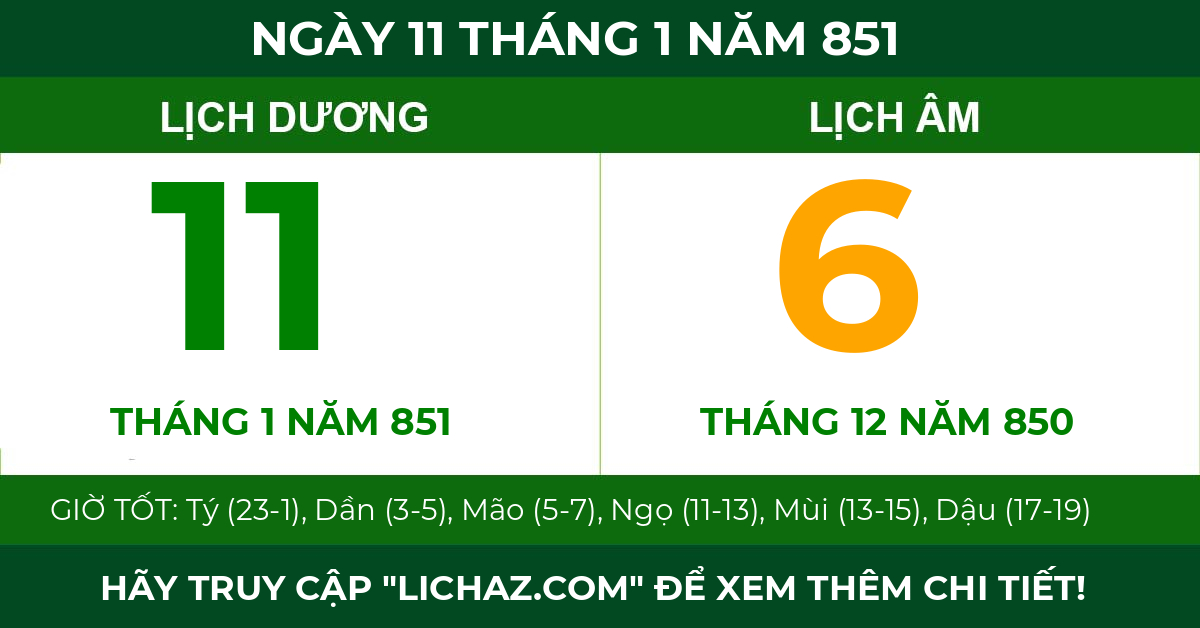 lịch âm ngày 11 tháng 1 năm 851