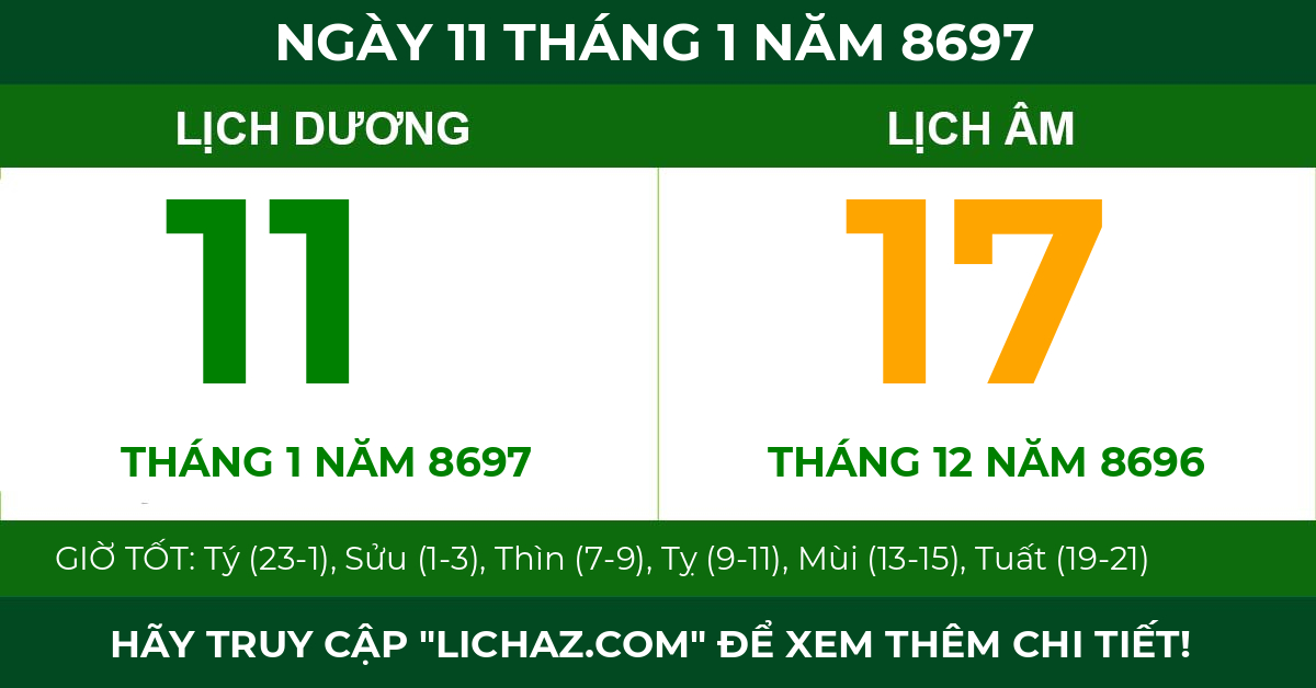 lịch âm ngày 11 tháng 1 năm 8697