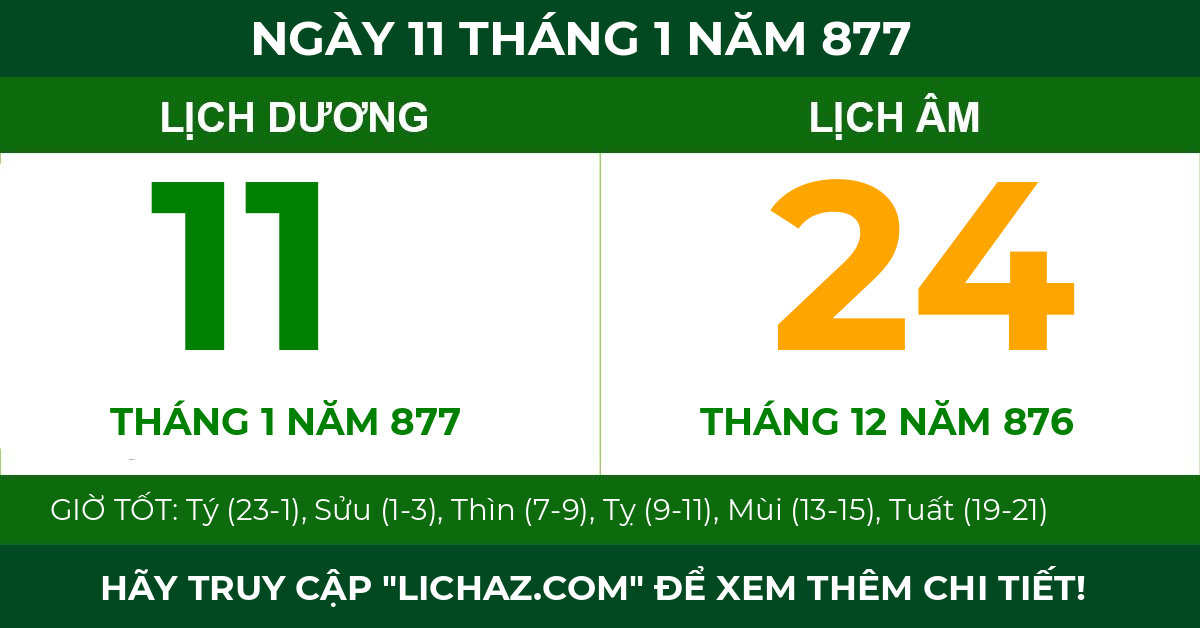 lịch âm ngày 11 tháng 1 năm 877