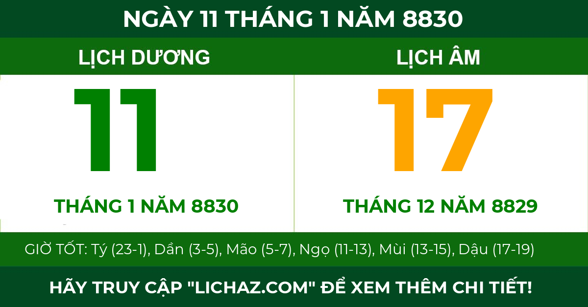 lịch âm ngày 11 tháng 1 năm 8830