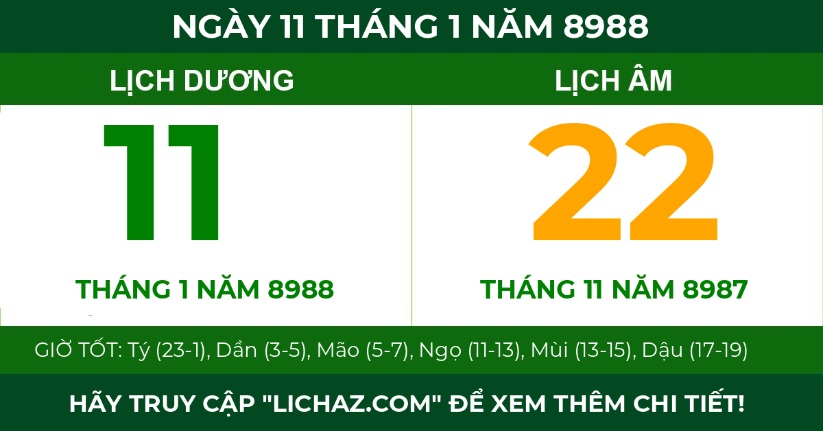 lịch âm ngày 11 tháng 1 năm 8988