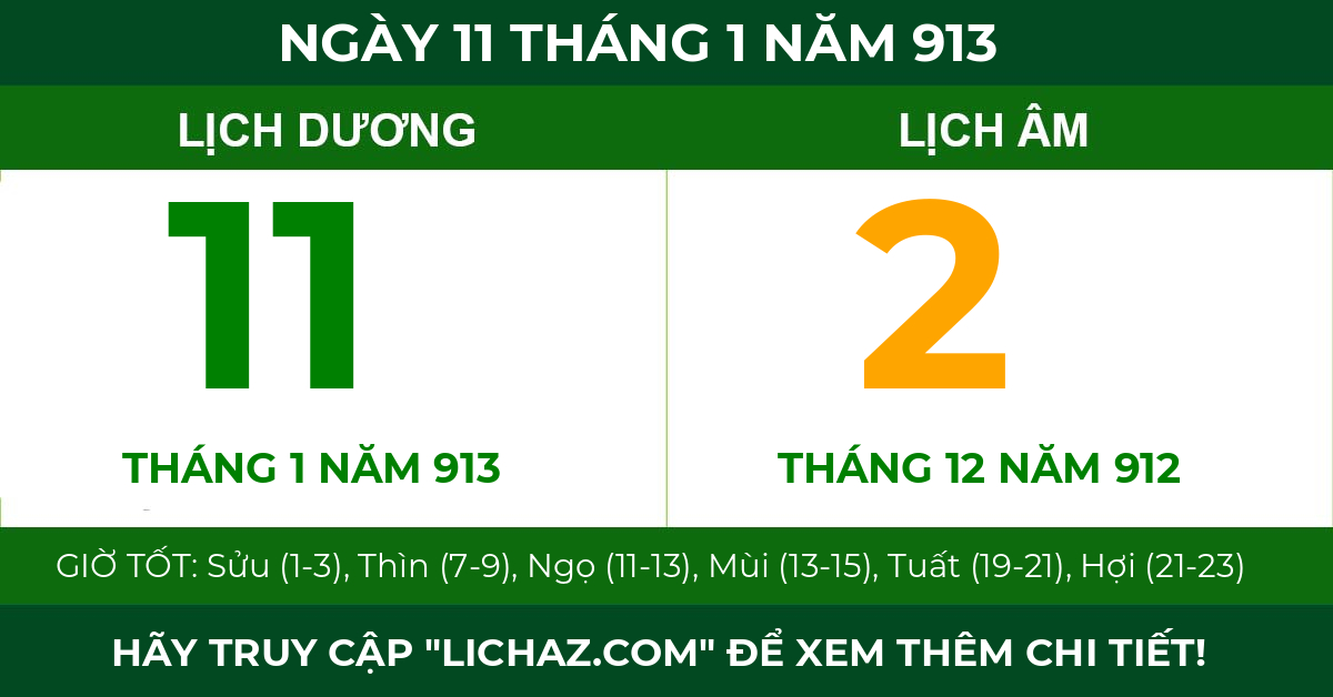 lịch âm ngày 11 tháng 1 năm 913