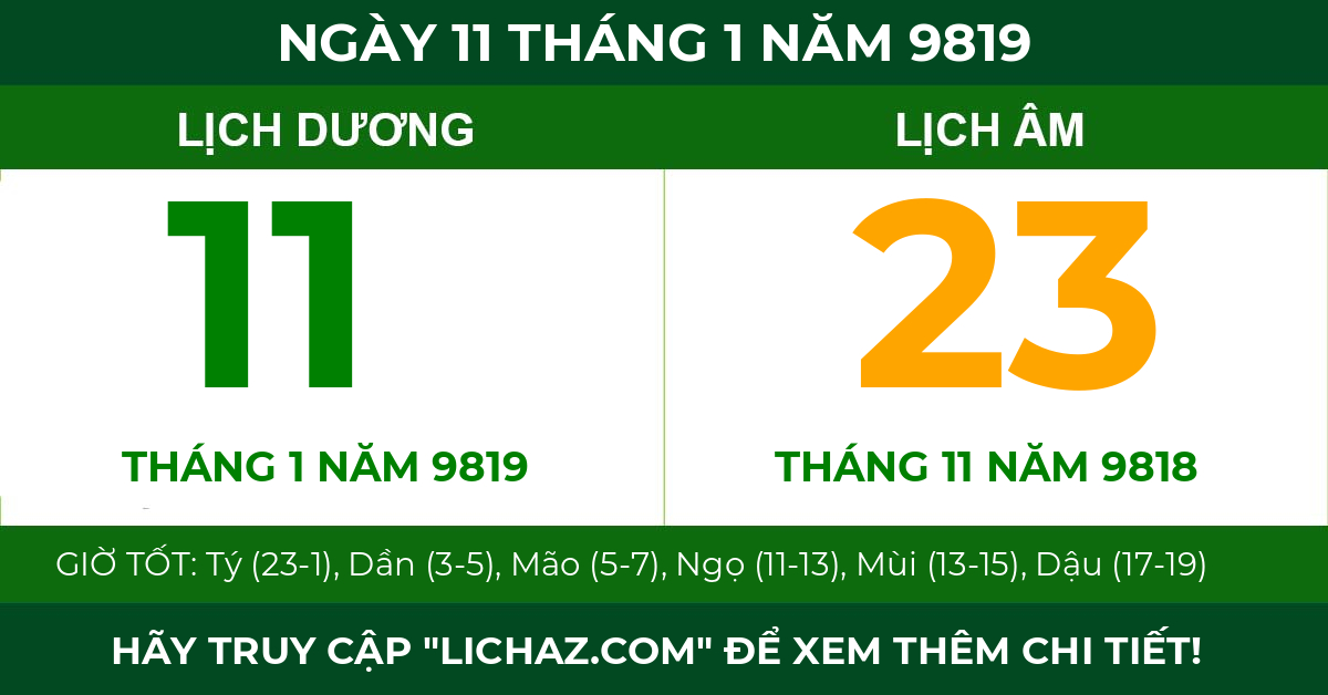 lịch âm ngày 11 tháng 1 năm 9819