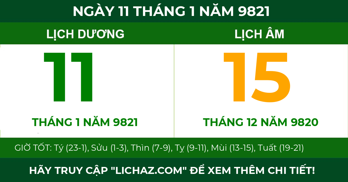 lịch âm ngày 11 tháng 1 năm 9821
