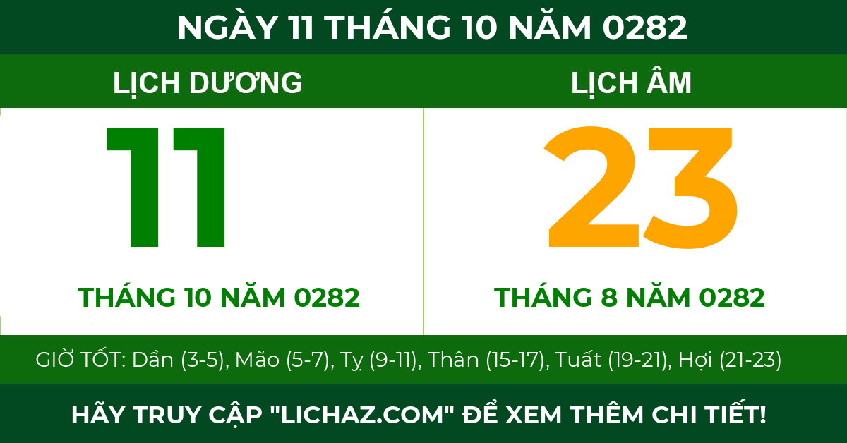lịch âm ngày 11 tháng 10 năm 0282