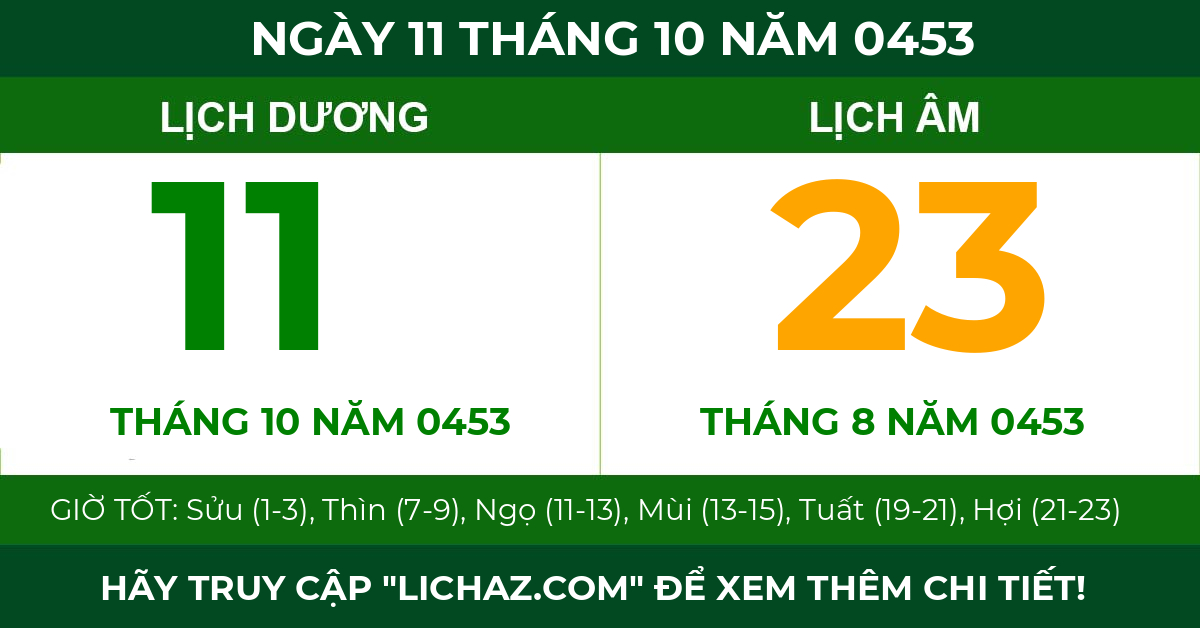 lịch âm ngày 11 tháng 10 năm 0453