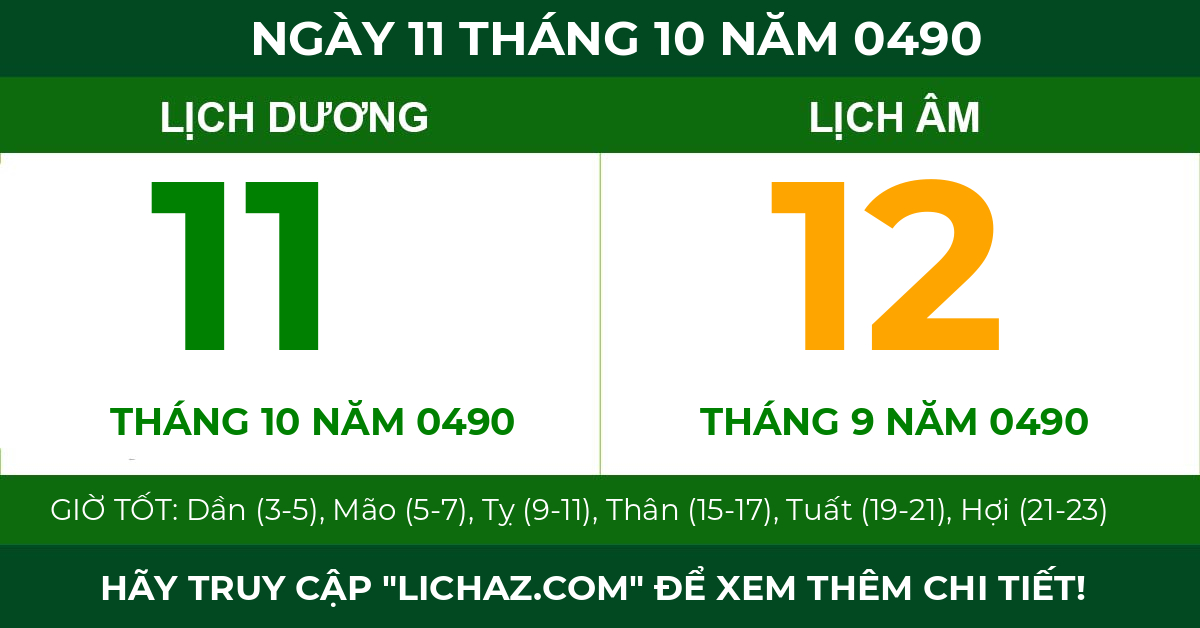 lịch âm ngày 11 tháng 10 năm 0490