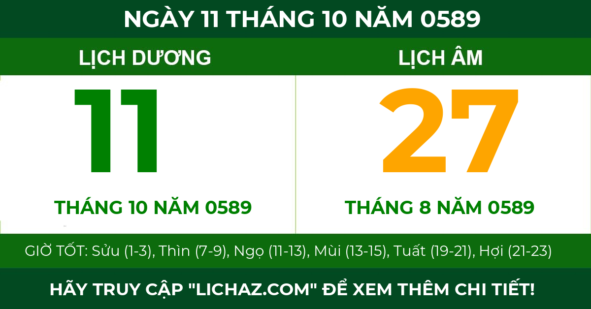 lịch âm ngày 11 tháng 10 năm 0589